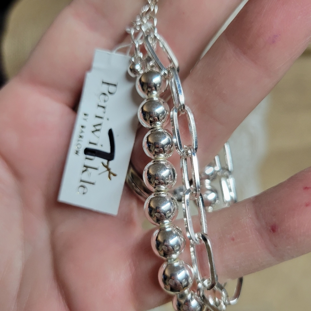 Periwinkle beautiful bright multi strand beaded-silvertone